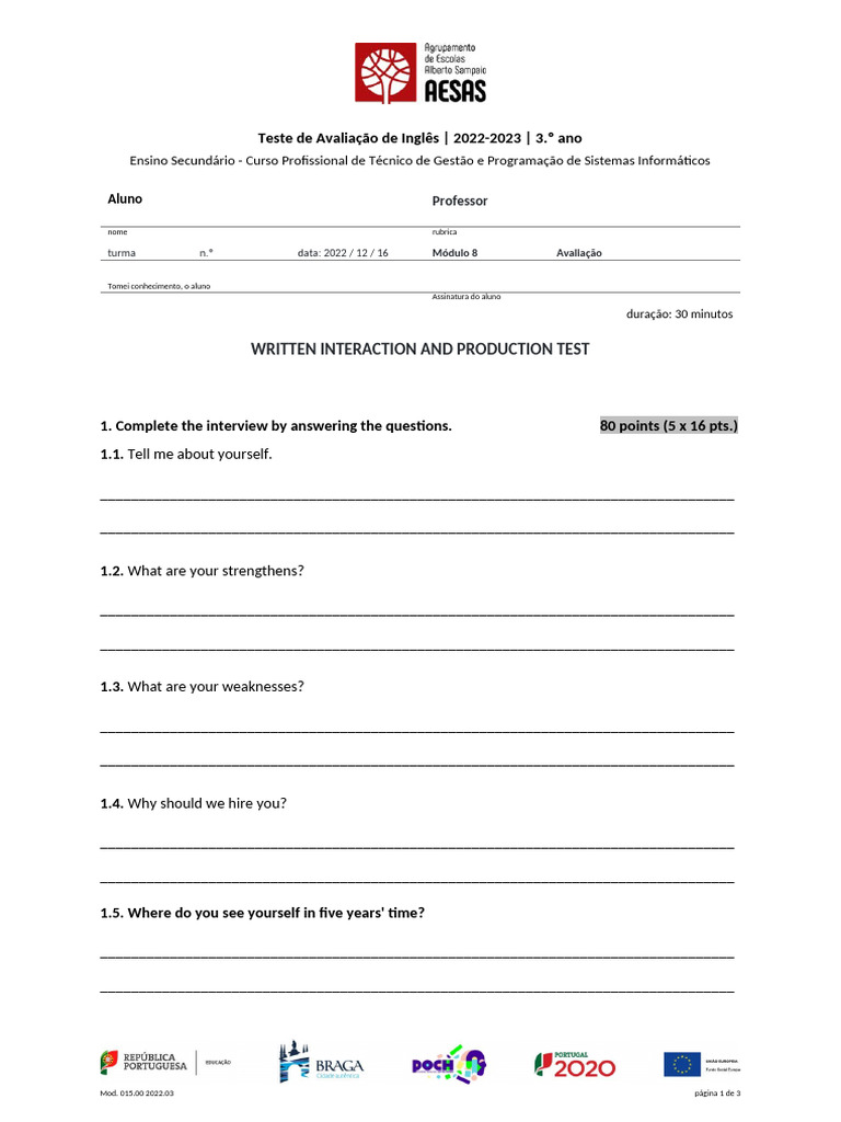 3P Written Interaction & Production Test Module 8 | PDF
