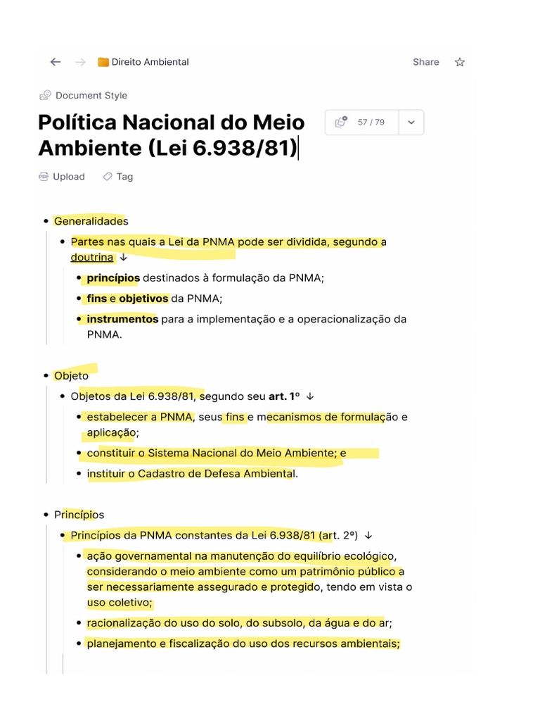 Política Nacional Do Meio Ambiente (Lei 6.938, de 1981) - Remnote | PDF