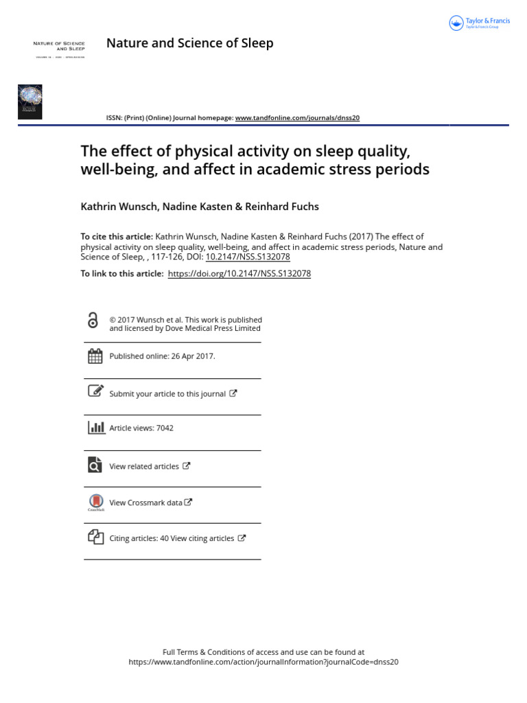 The Effect of Physical Activity On Sleep Quality Well Being and Affect ...