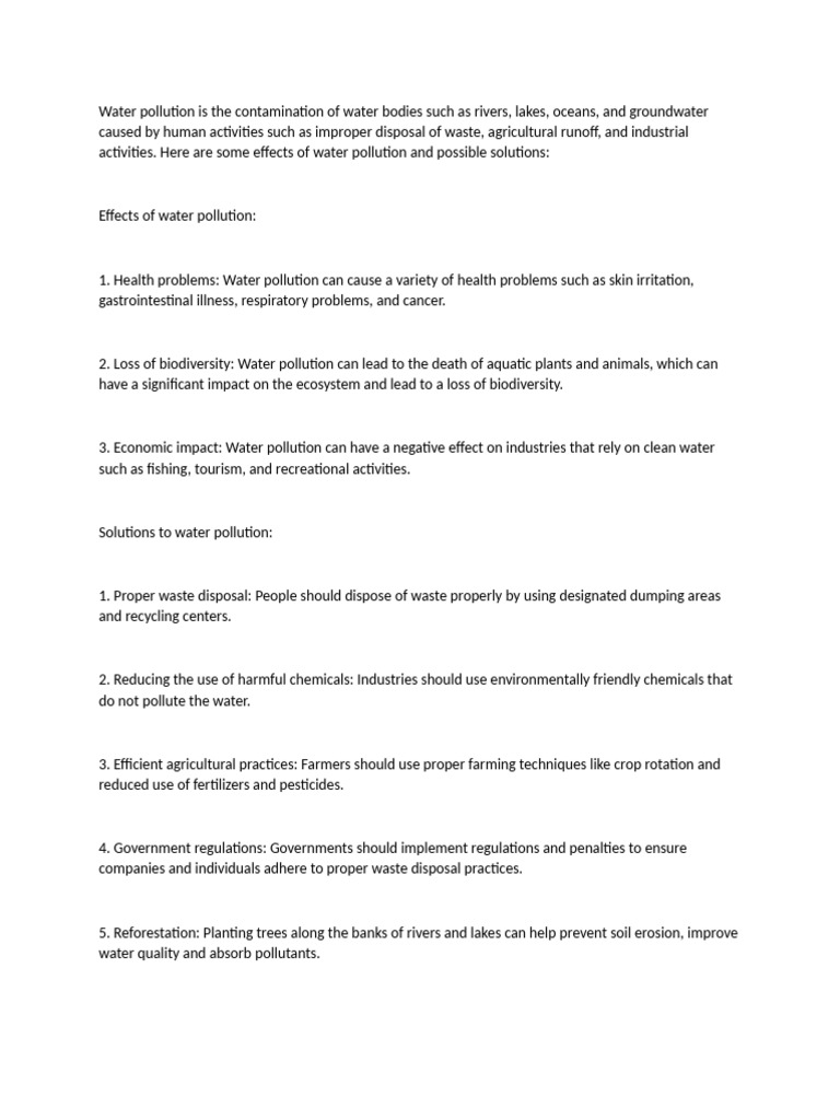 Effects and Solutions for Water Pollution | PDF