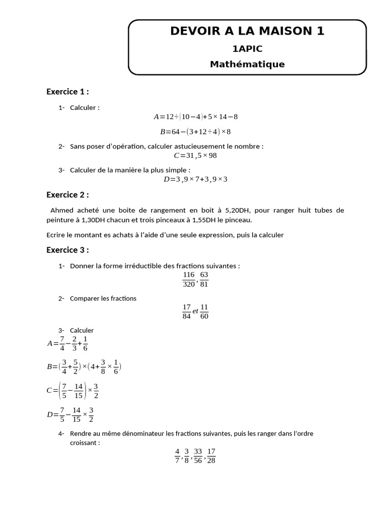 Exercices de mathématiques pour élèves | PDF