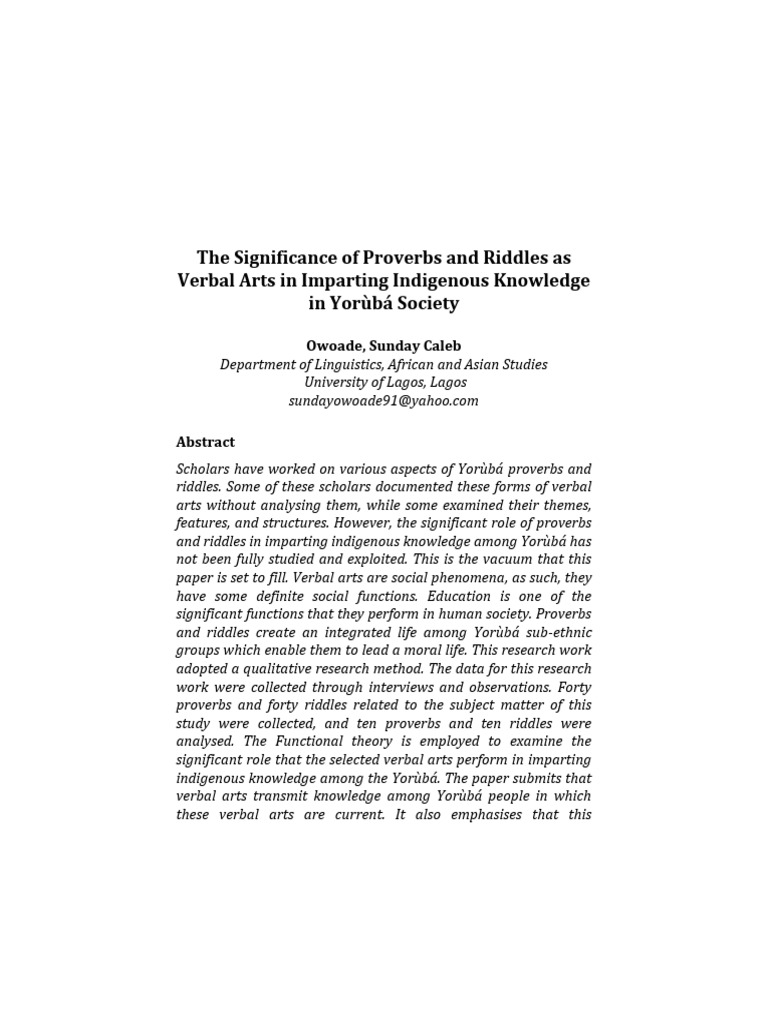 Indigenous Knowledge in Proverbs & Riddles | PDF | Folklore | Knowledge