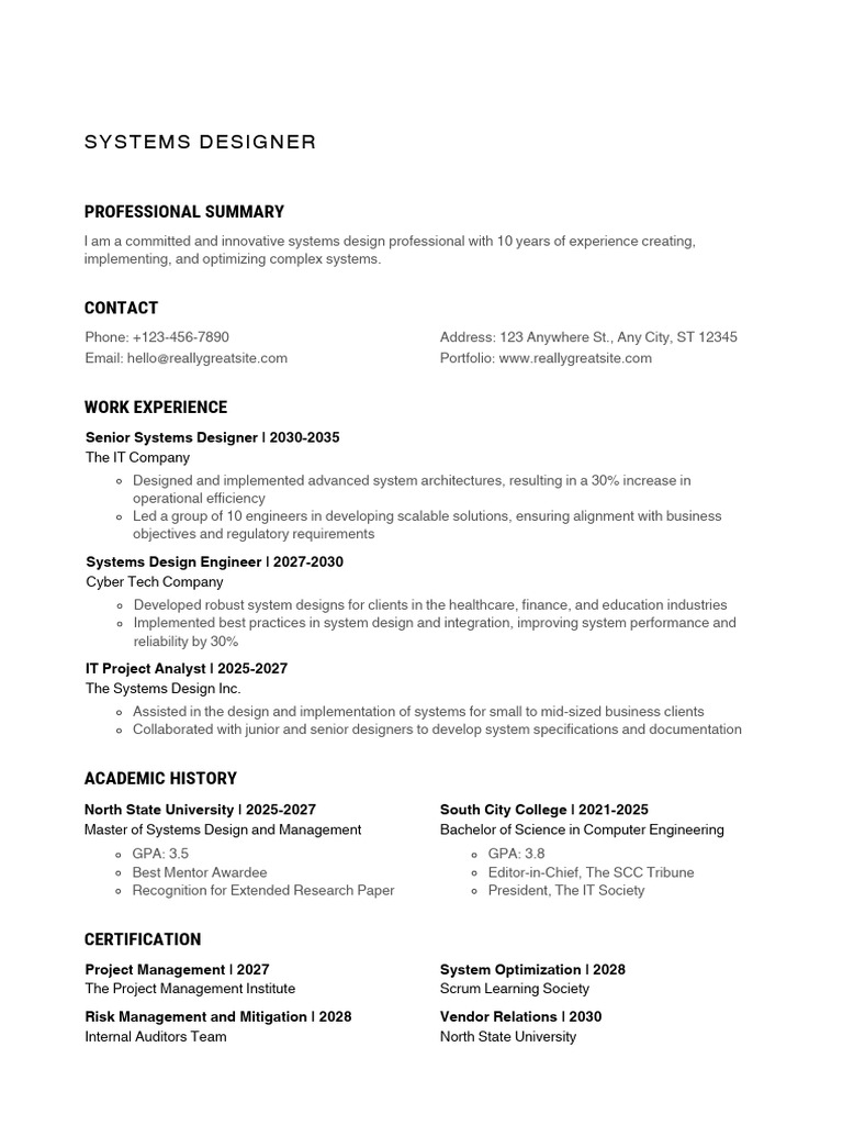 Experienced Systems Designer Resume | PDF | Business