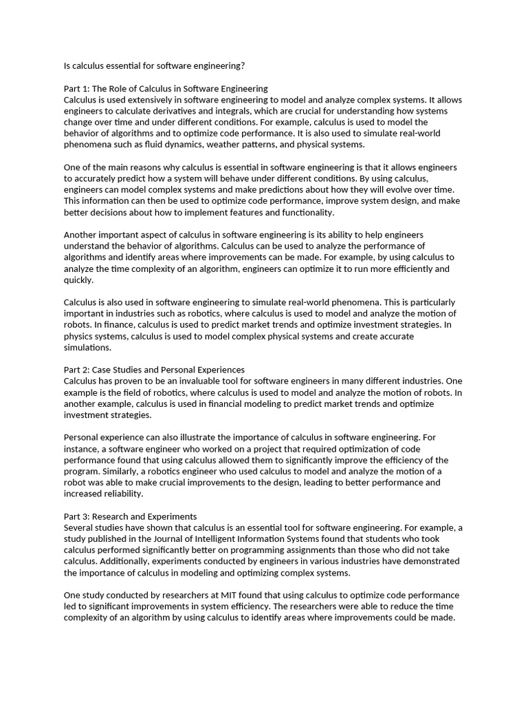 Importance of Calculus in Software Engineering | PDF | Artificial ...