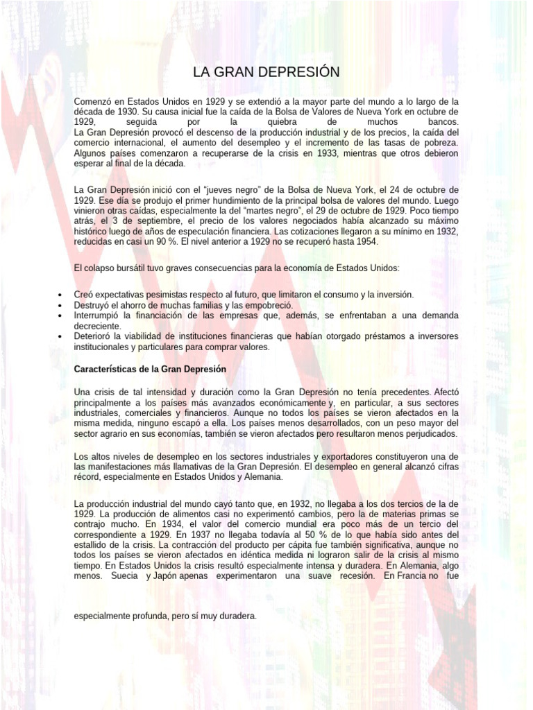 Causas y efectos de la Gran Depresión | PDF | Gran depresion | Economias