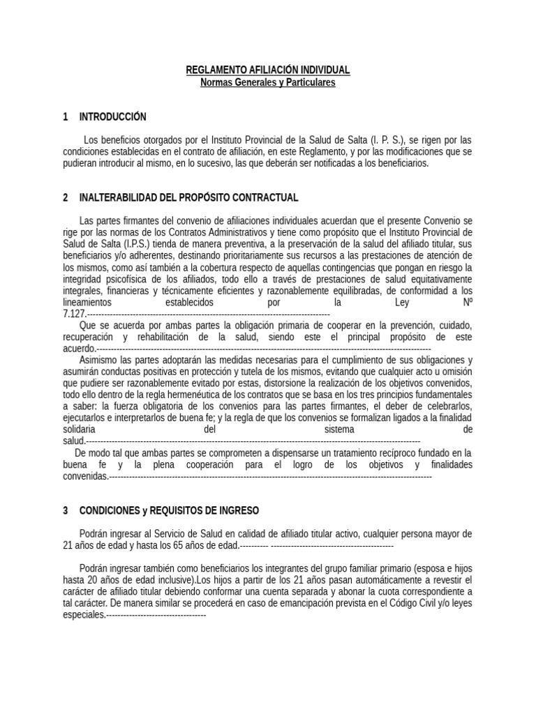 Reglamento de Afiliación Individual IPS | PDF | Terapia | Medicamentos ...