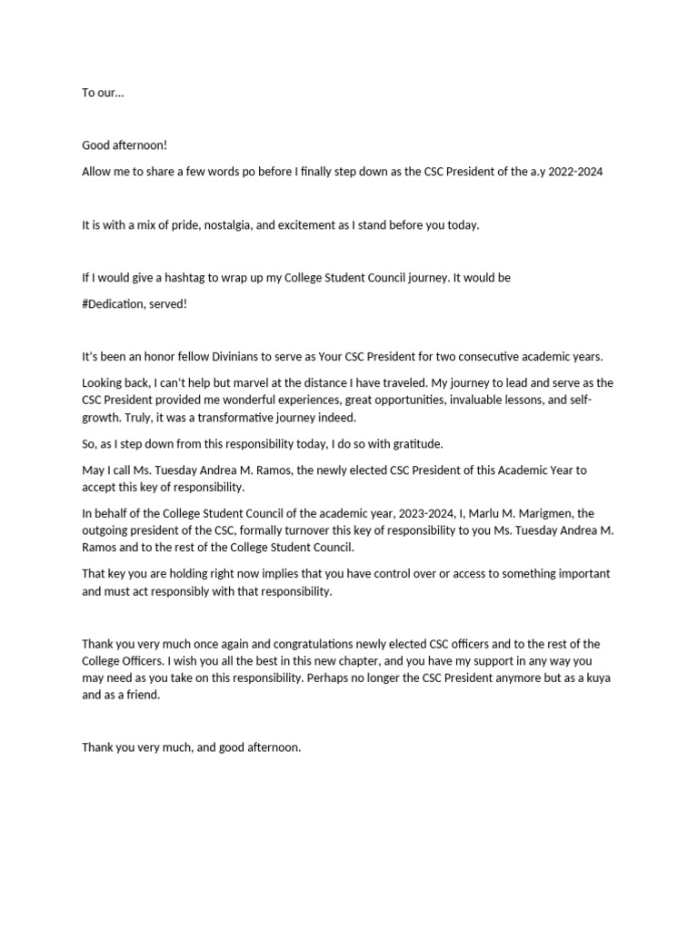 Farewell Message from Outgoing CSC President | PDF