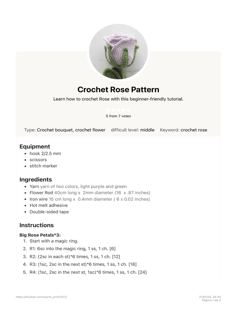 Crochet Glass Rose Tutorial | PDF | Botany | Branches Of Botany