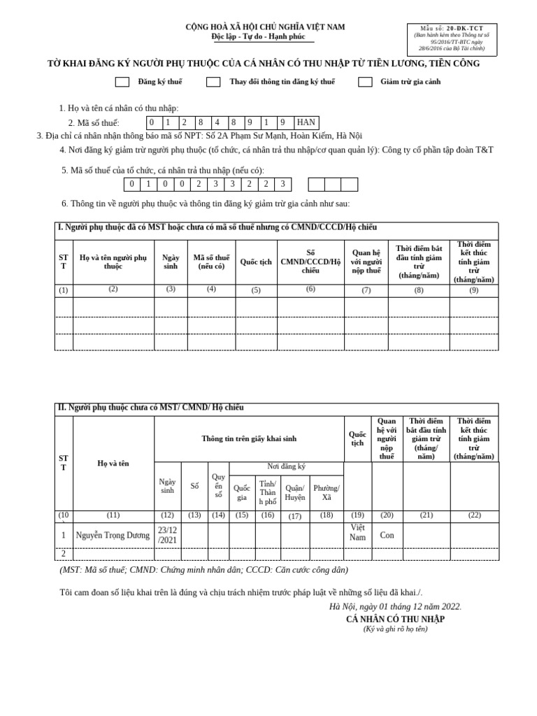 T Khai Đăng Ký Ngư I PH Thu C (Mau 20 DK-TCT) | PDF