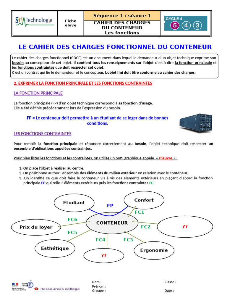 Cahier des charges du conteneur étudiant | PDF