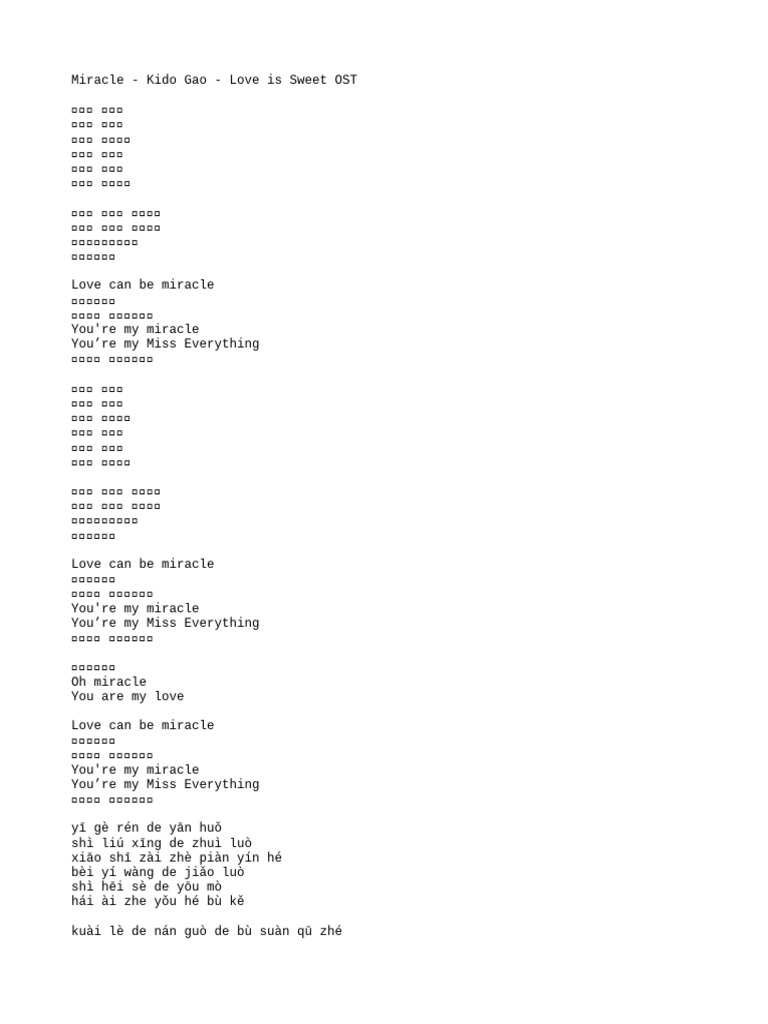 099 - CHINA - Miracle - Kido Gao - Love Is Sweet OST | PDF