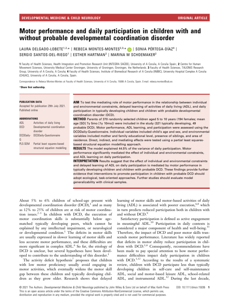 25 delgado2022 Motor Performance and Daily Participation in Children