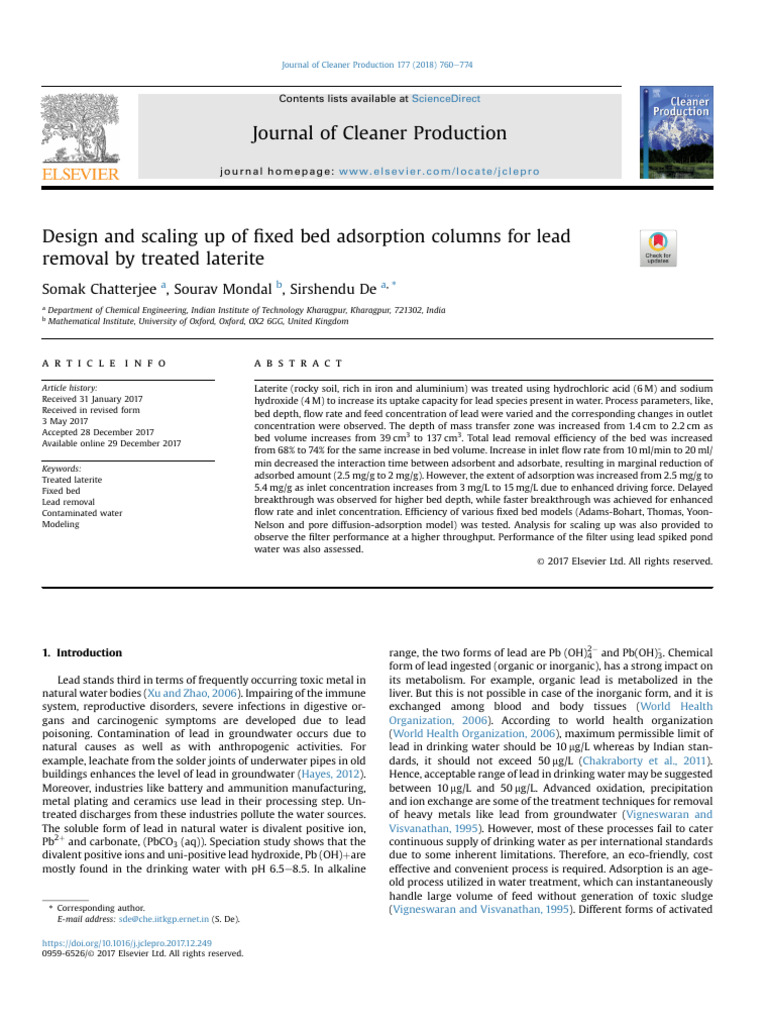 Lead Removal Using Fixed Bed Adsorption | PDF | Adsorption | Hydroxide