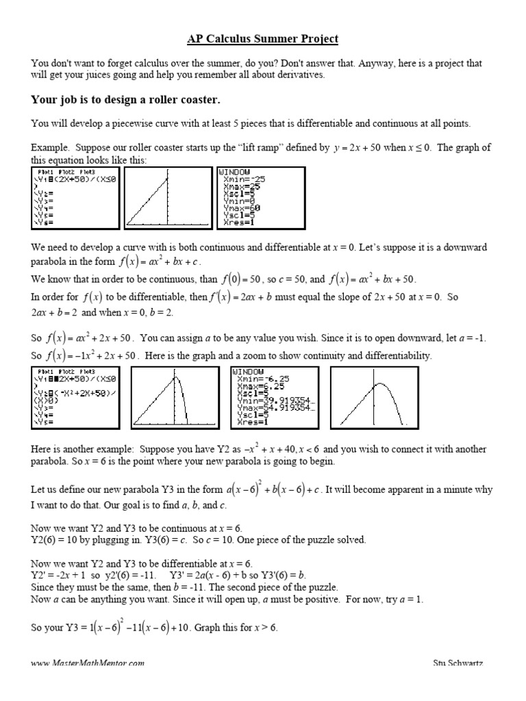 AP Calculus Roller Coaster Project | PDF | Function (Mathematics ...