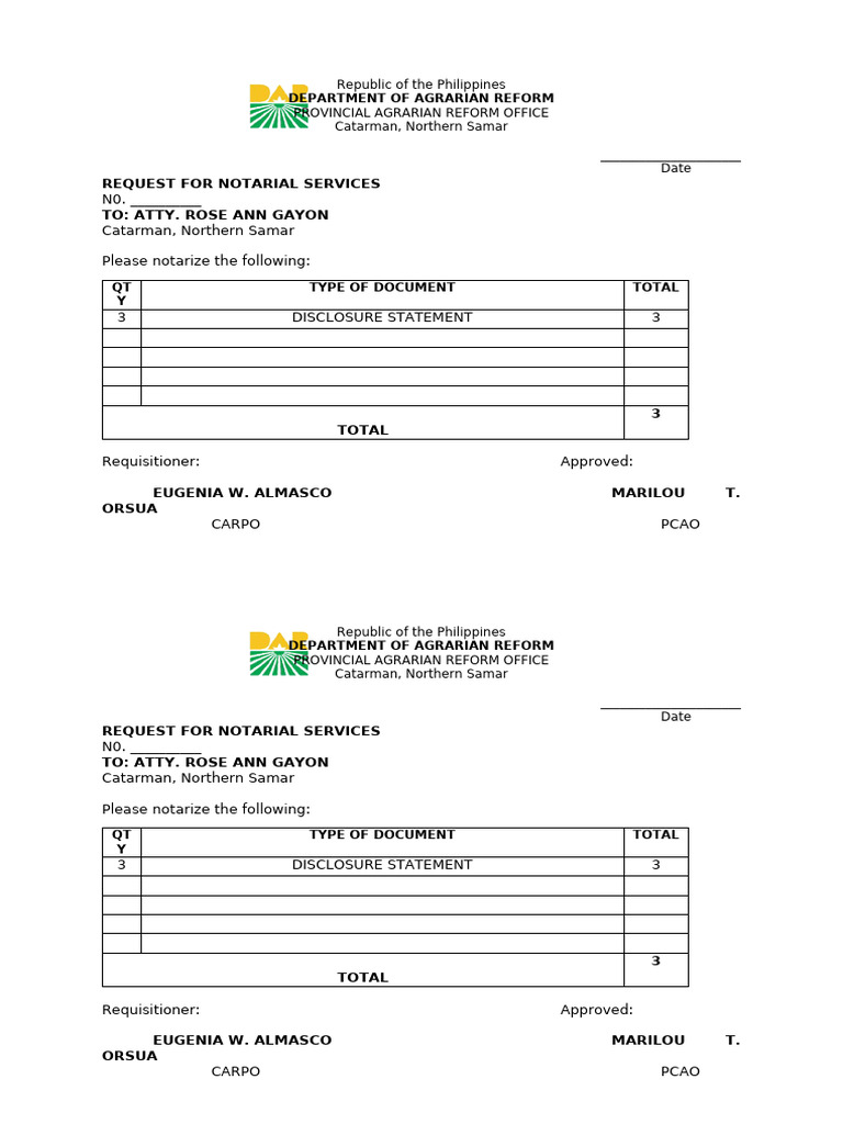 Request For Notarization | PDF