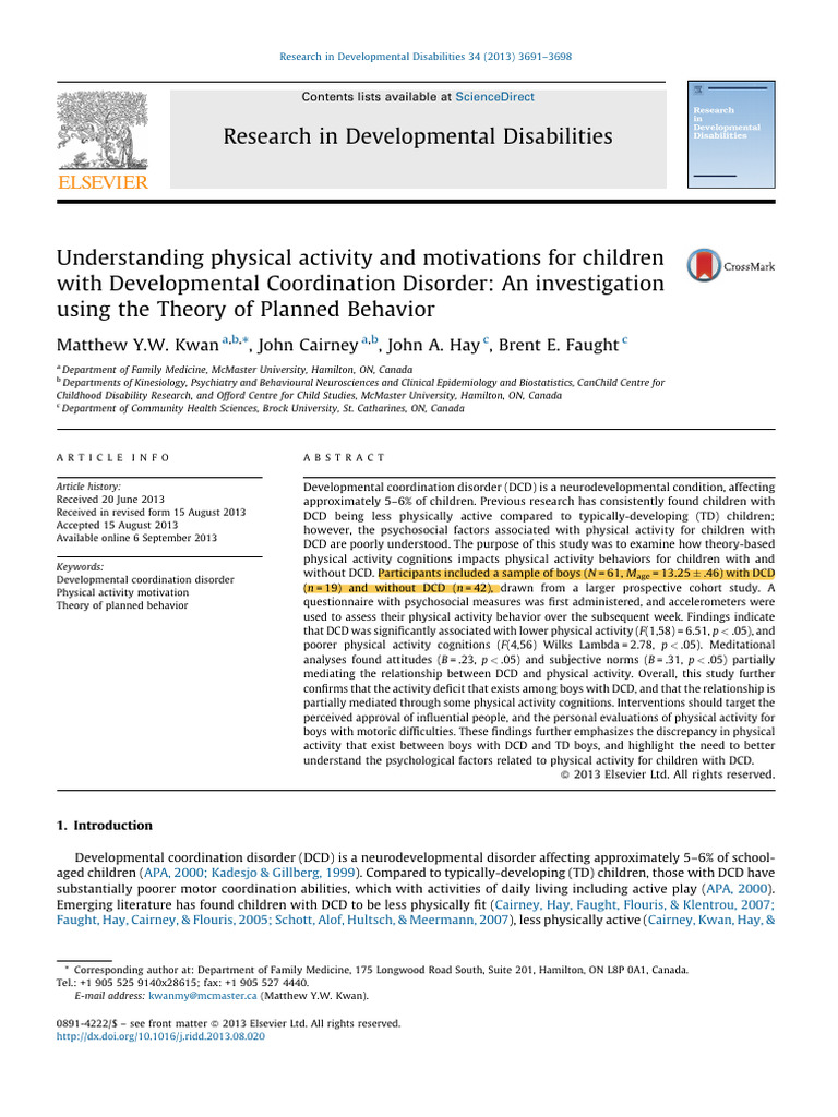 DCD and Children's Physical Activity Insights | PDF | Developmental ...