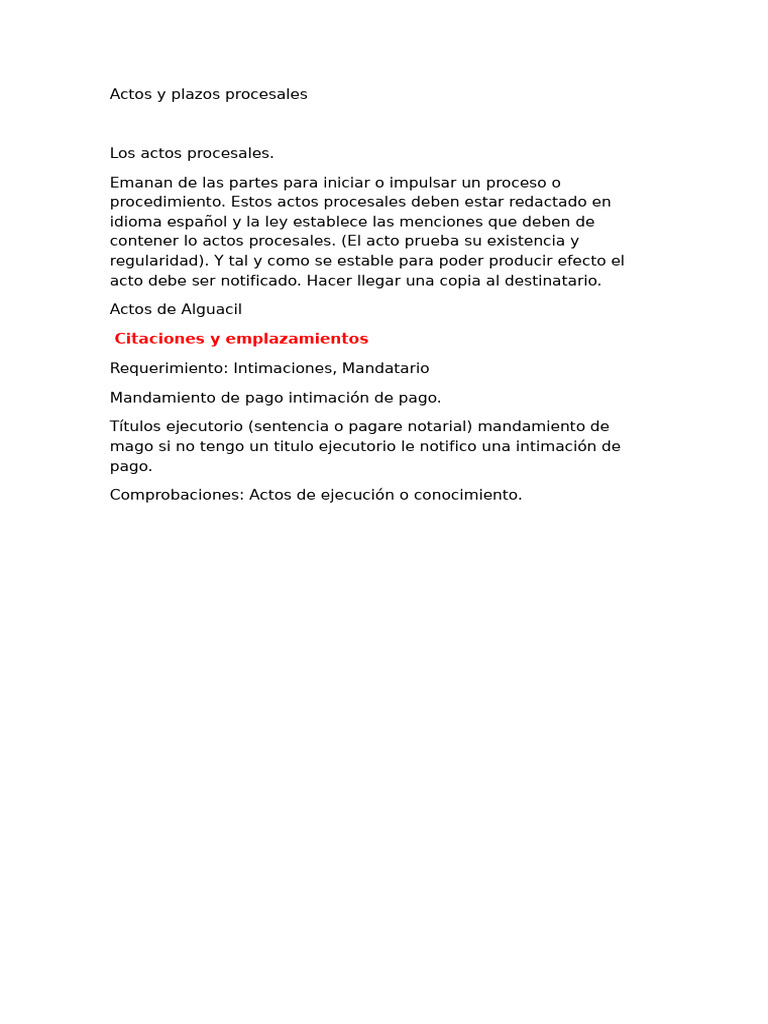 Actos y Plazos Procesales Esenciales | PDF