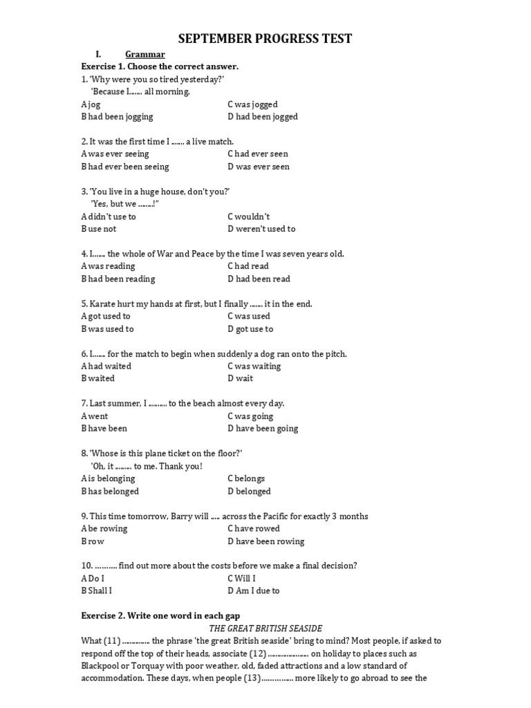 September Progress Test: Grammar & Vocabulary | PDF