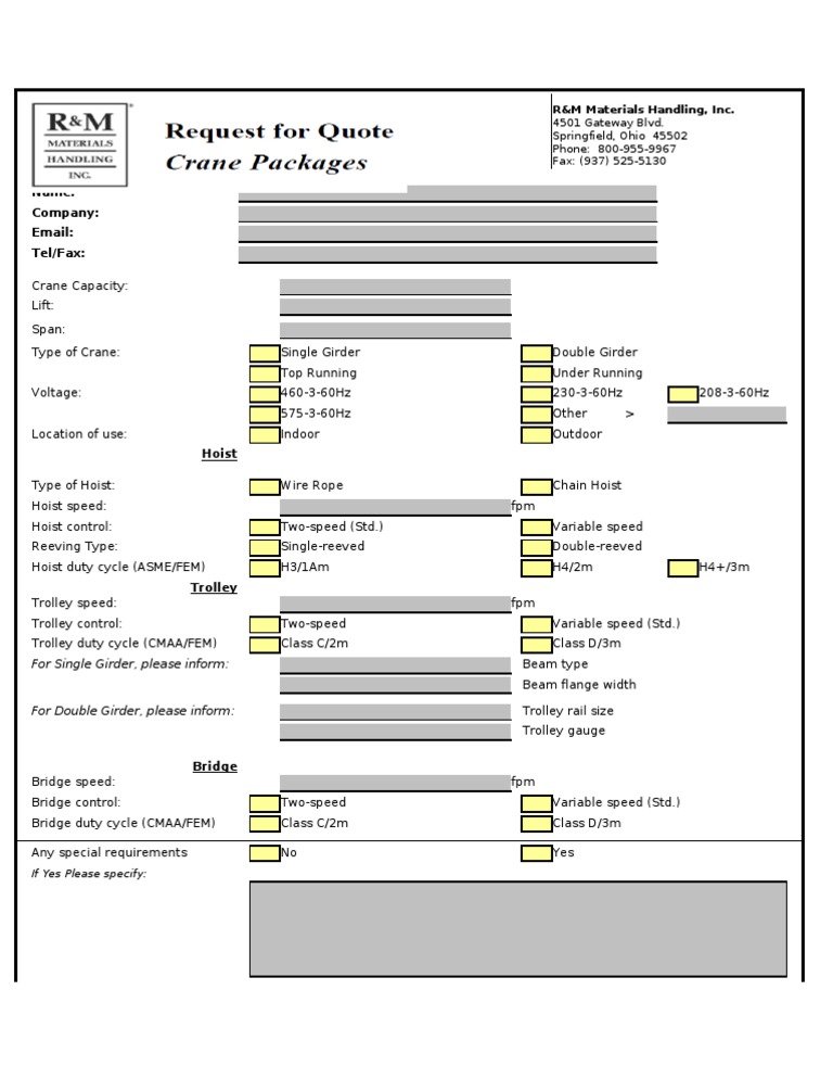 Crane Specifications Request Form | PDF