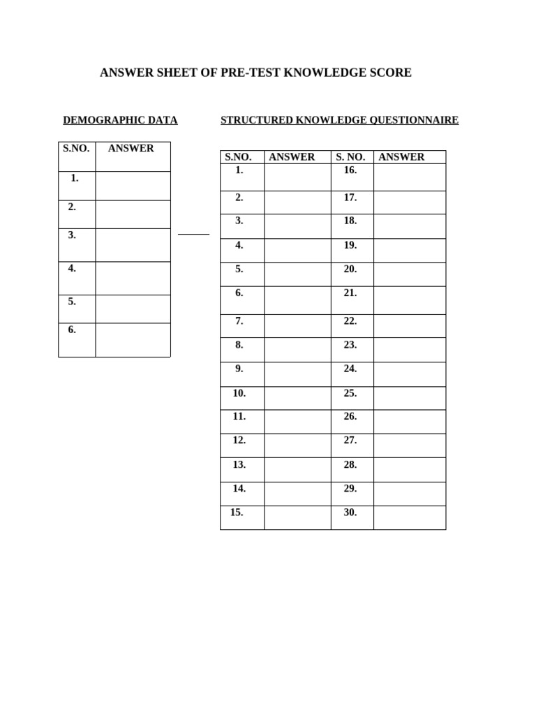 Answer Key of Pre | PDF