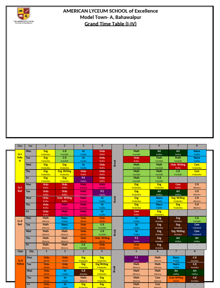 Grand Time Table Coloured | PDF
