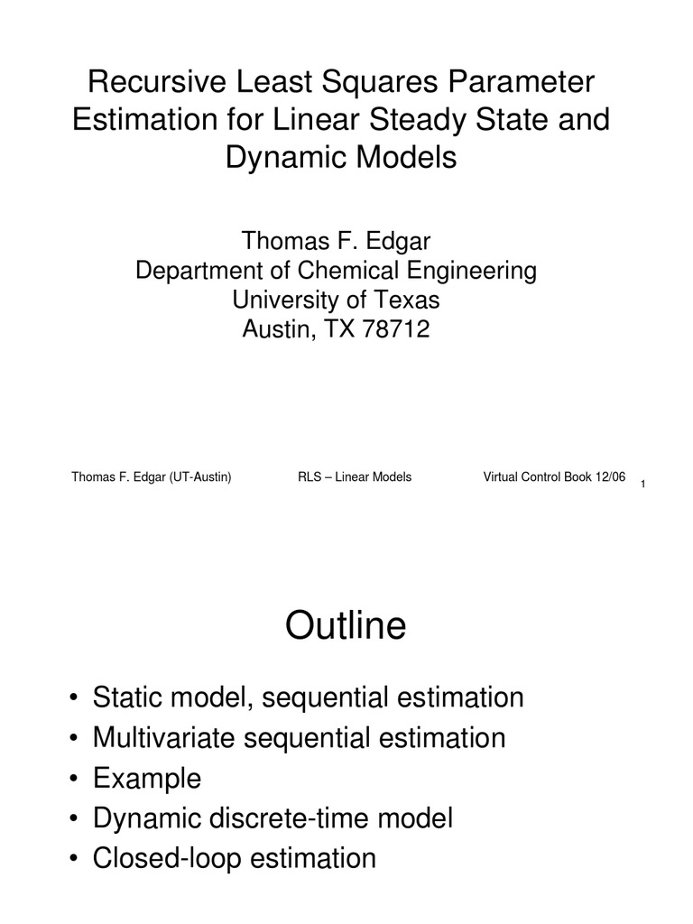 Recursive Least Squares in Linear Models | PDF | Cybernetics | Applied ...