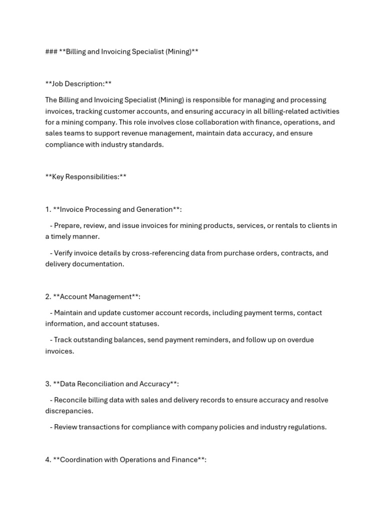 Mining Billing and Invoicing Specialist | PDF | Finance & Money ...