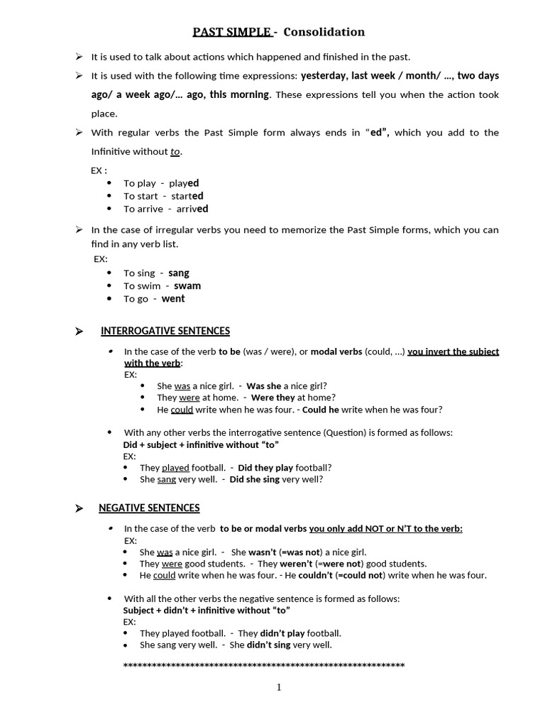 Past Simple: Interrogative & Negative Forms | PDF | Verb | Subject ...