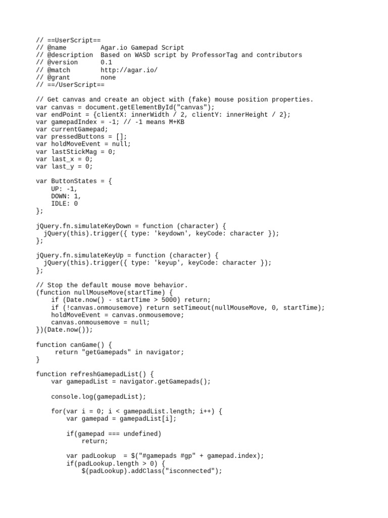 Agar io Gamepad Userscript PDF Software Computing