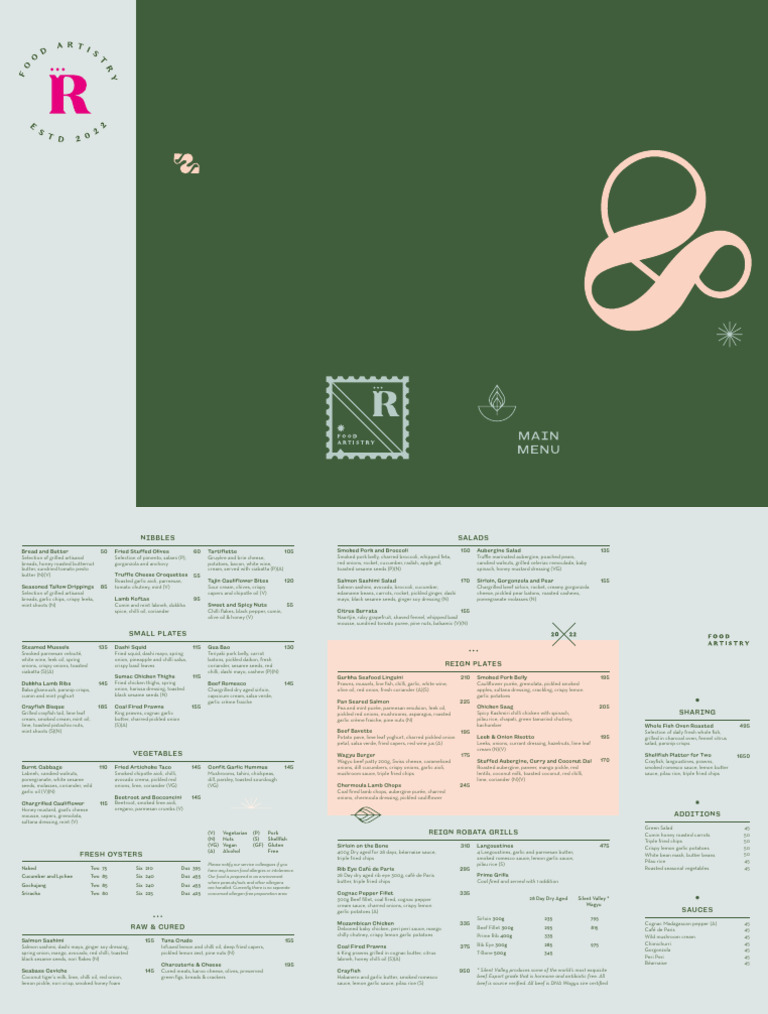 Reign Restaurant Menu Overview | PDF | Pickling | Sauce