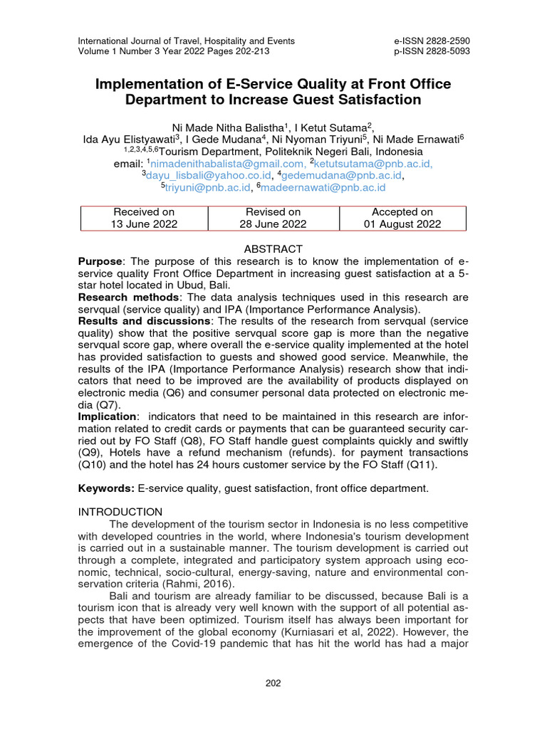 Implementation of E Service Quality at F | PDF | Tourism | Resort