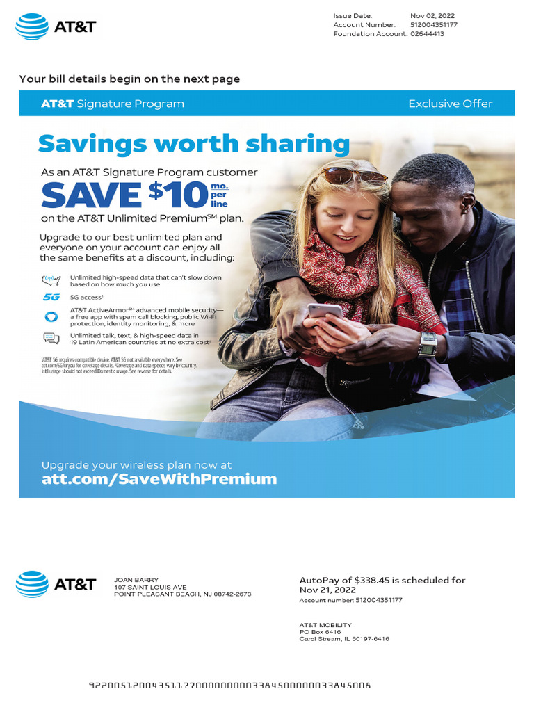 AT&T Bill Summary for November 2022 | PDF | At&T | Arbitration