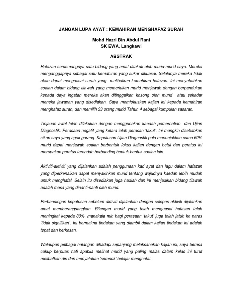 Contoh Kajian Tindakan Menggunakan Kad