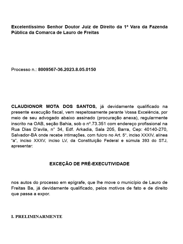 Exceção de Pré-Executividade Fiscal | PDF | Estatuto de limitações ...