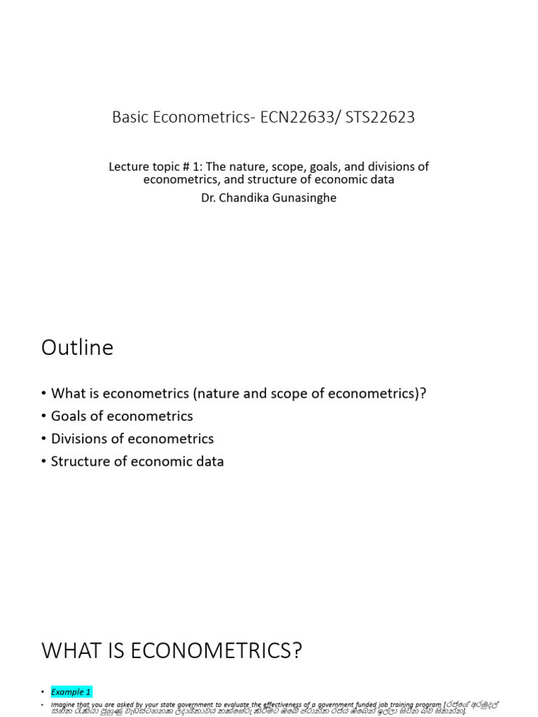 Basic Econometrics - ECN22633-STS22623-Lecture #1 | PDF | Econometrics ...