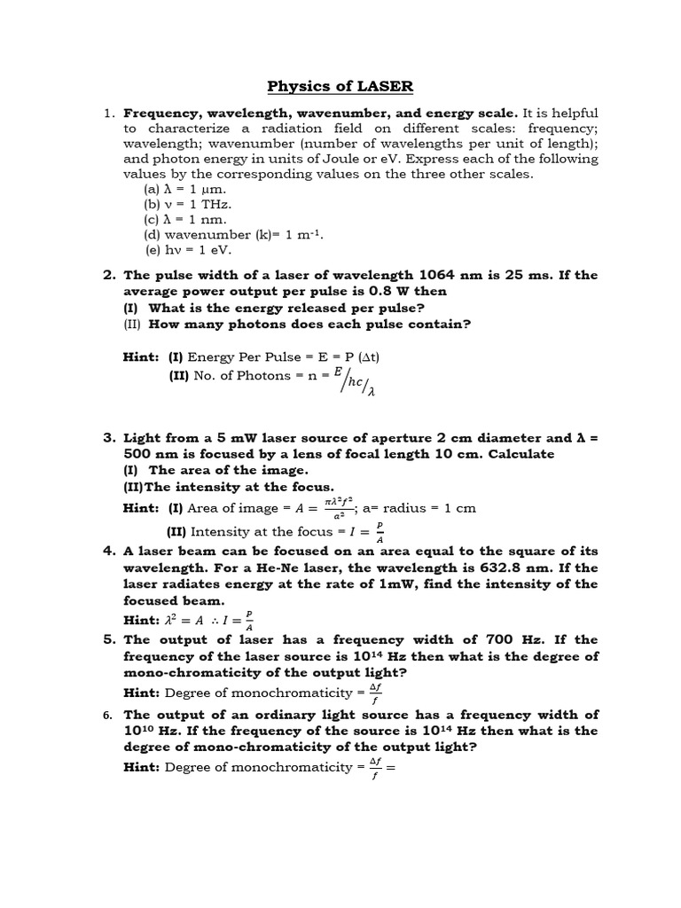 Laser Physics: Energy and Emission Analysis | PDF | Laser | Emission ...