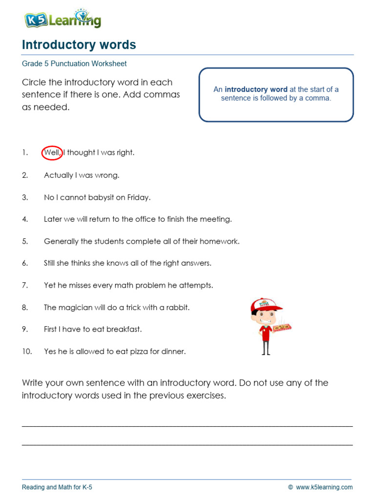Grade 5 Introductory Words Worksheet | PDF