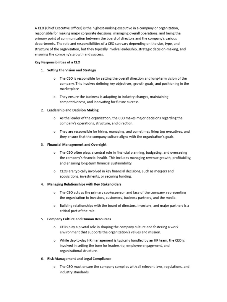 Ceo Pdf Chief Executive Officer Board Of Directors