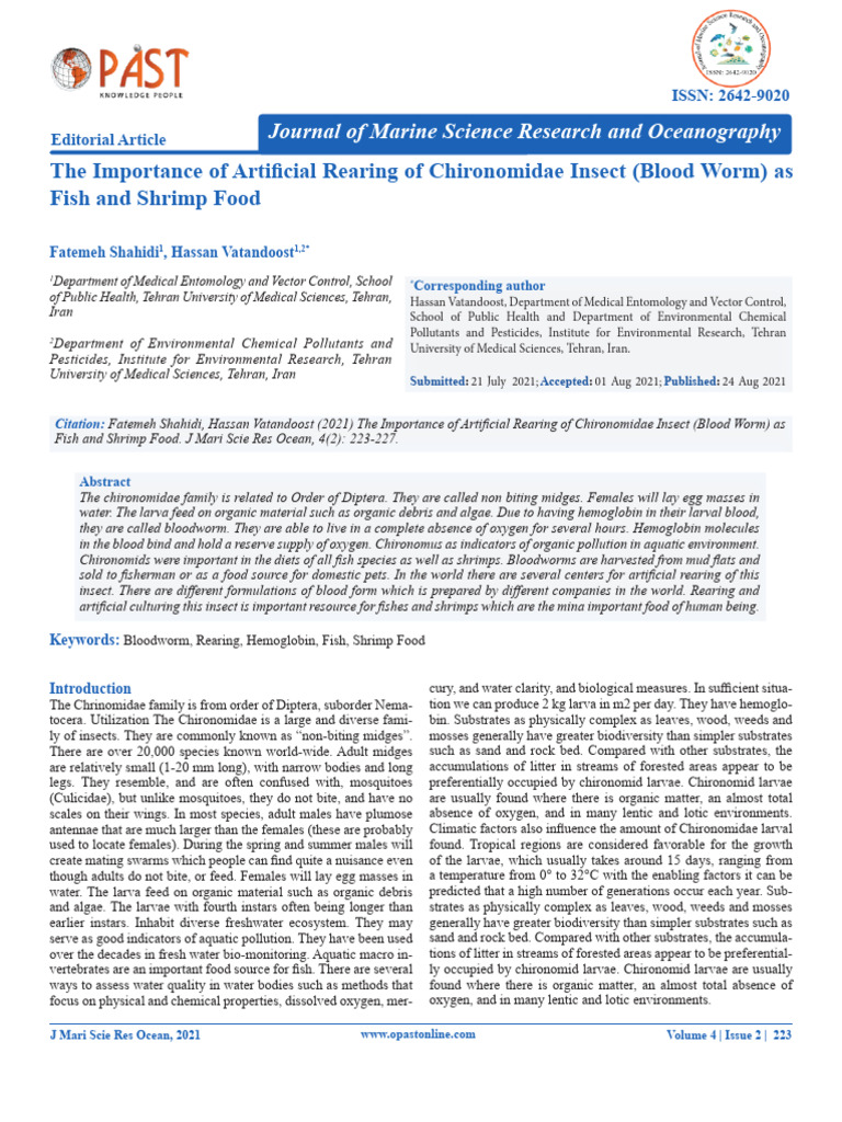 The Importance of Artificial Rearing of Chironomidae Insect Blood Worm ...