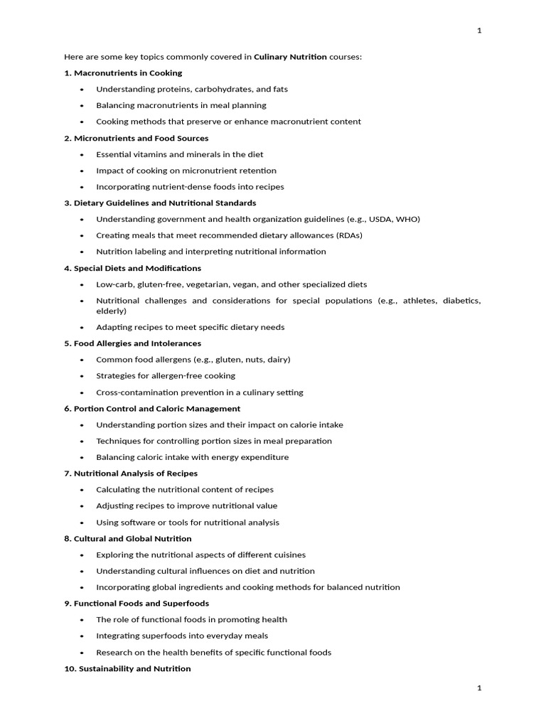 Culinary Nutrition Course Overview | PDF | Diet & Nutrition | Nutrition
