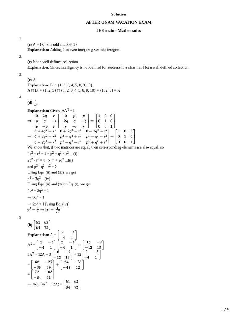 After Onam Maths Exam Solution | PDF | Mathematics