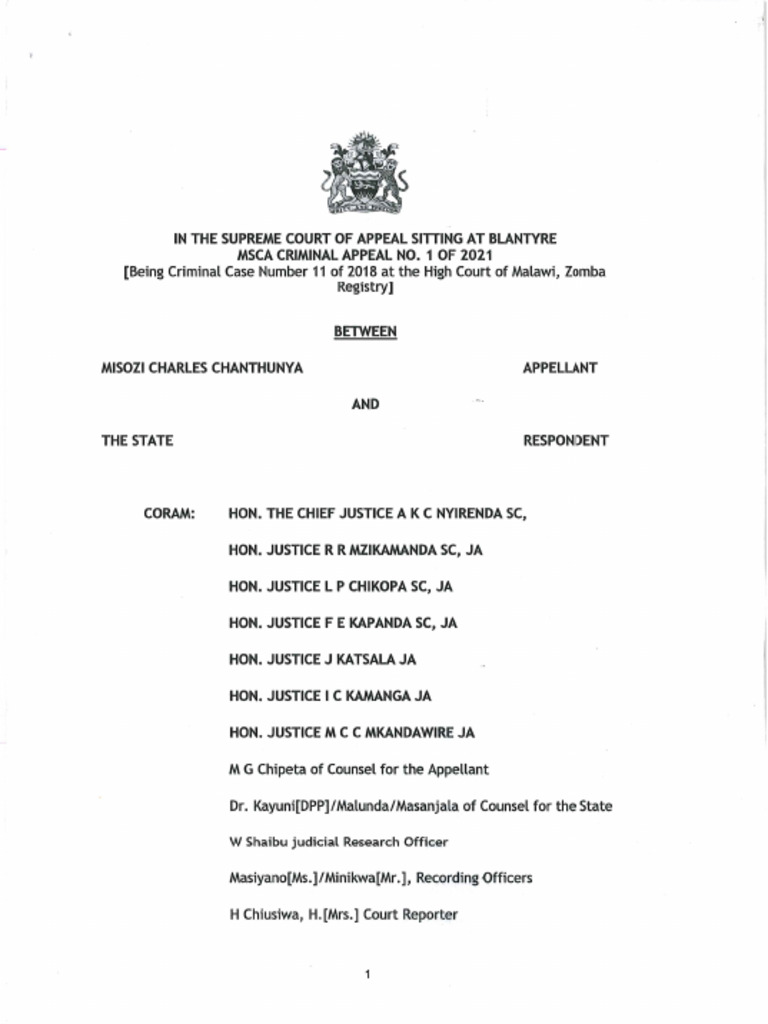Misozi Charles Chanthunya Vs The Republic MSCA Criminal Appeal No 01 of ...