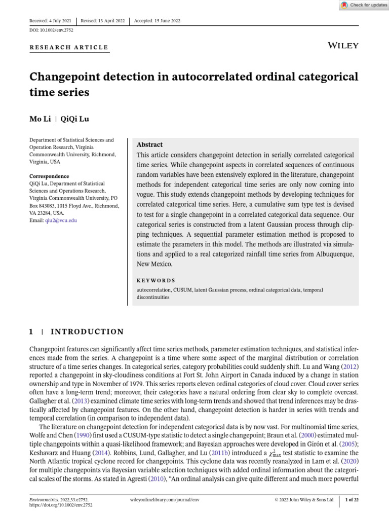 Environmetrics - 2022 - Li - Changepoint Detection in Autocorrelated ...