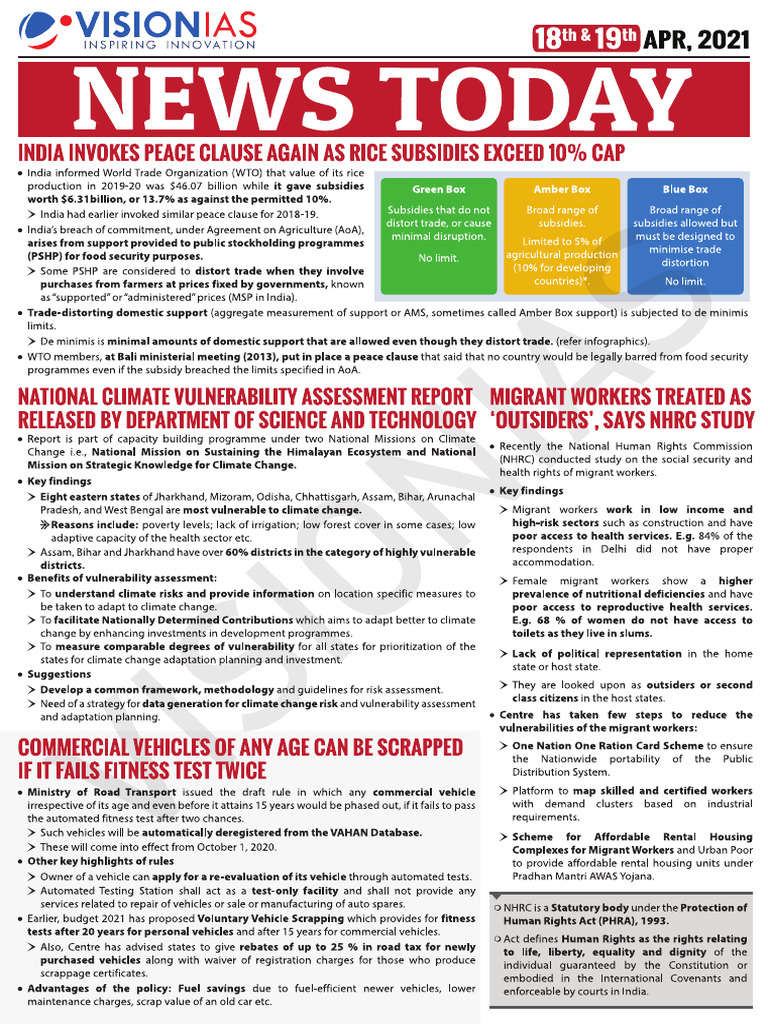 VisionIAS Daily Current Affairs 18 and 19 April 2021 | PDF