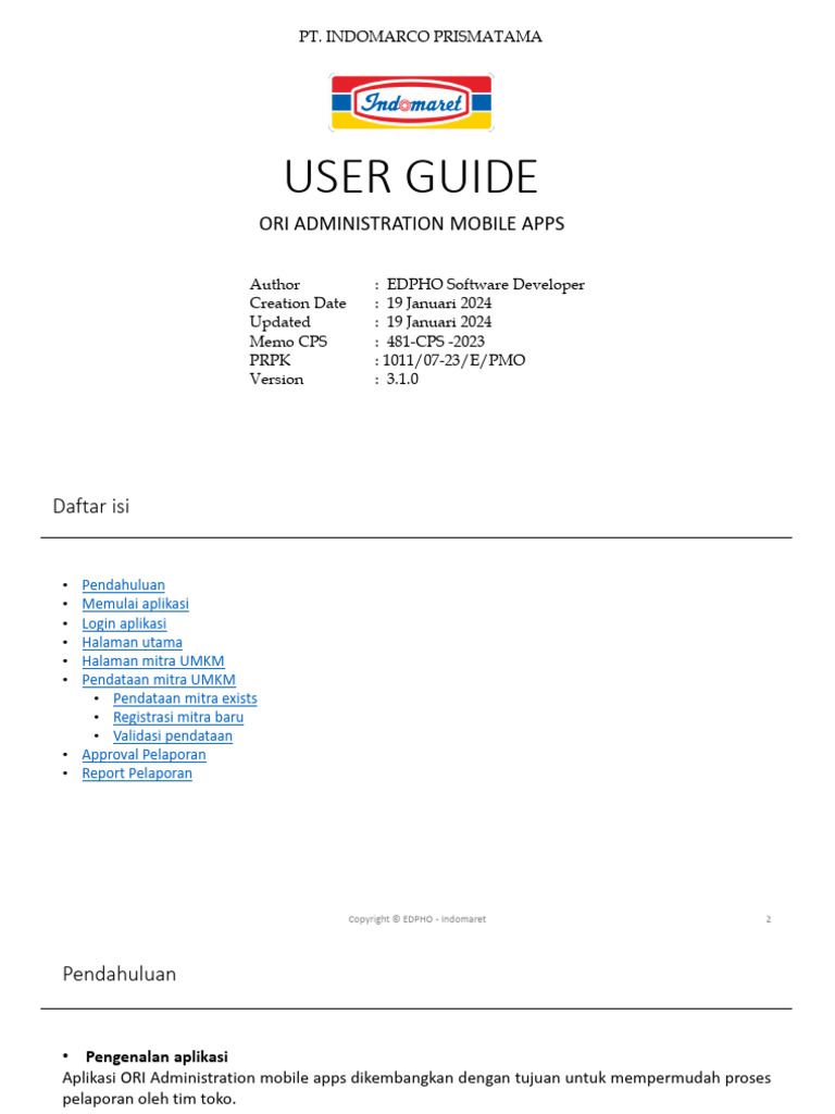 User Guide Ori Administration V3 Mobile For Users (Mitra Umkm) | PDF