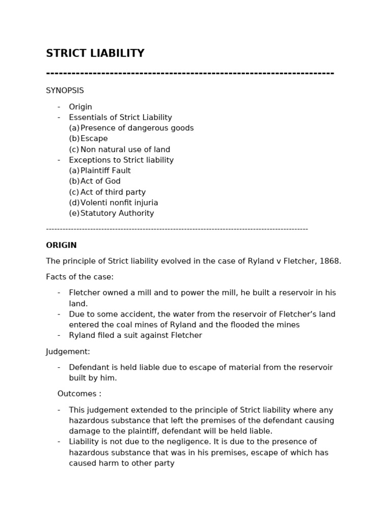 Understanding Strict Liability Principles | PDF | Legal Liability ...