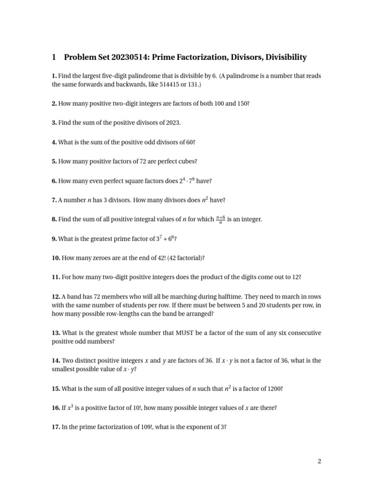 Number Theory Factor Problems | PDF