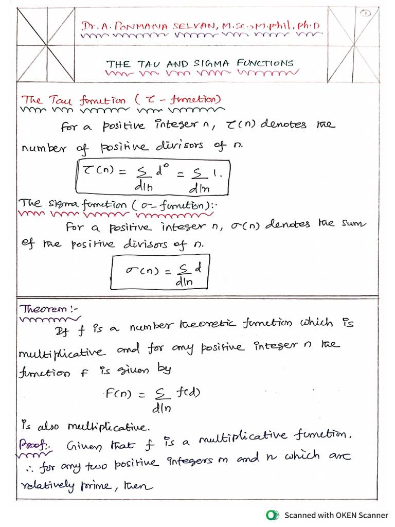 Tau and Sigma Functions | PDF