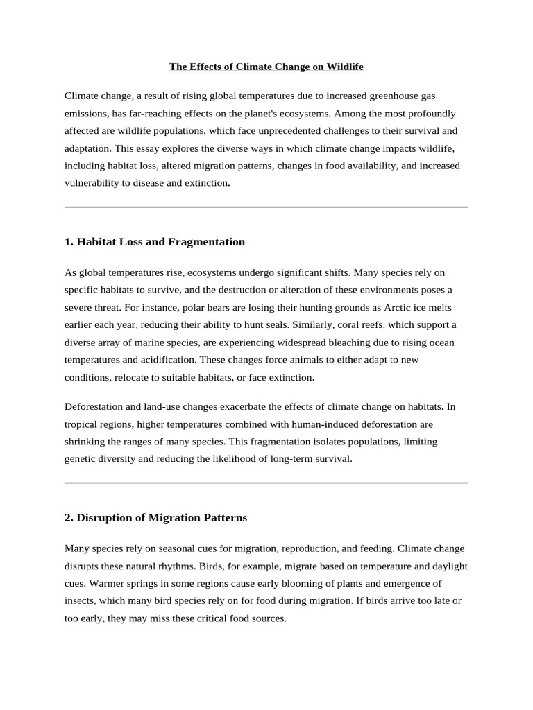 The Effects of Climate Change On Wildlife | PDF | Climate Change ...