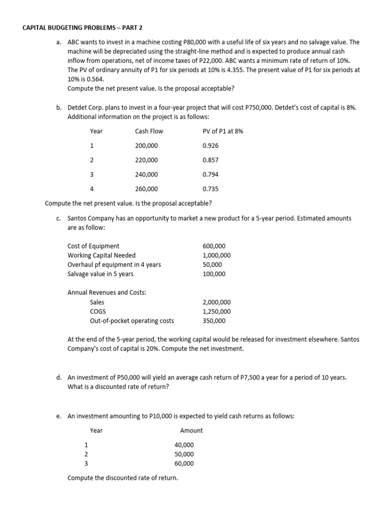 Capital Budgeting Problems 2 Pdf Net Present Value Present Value